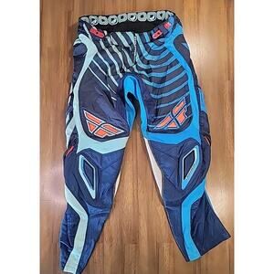 Fly Racing Evolution Sonar Pants – Men’s 34, Blue‑Light Blue w/ Orange Logo, GUC